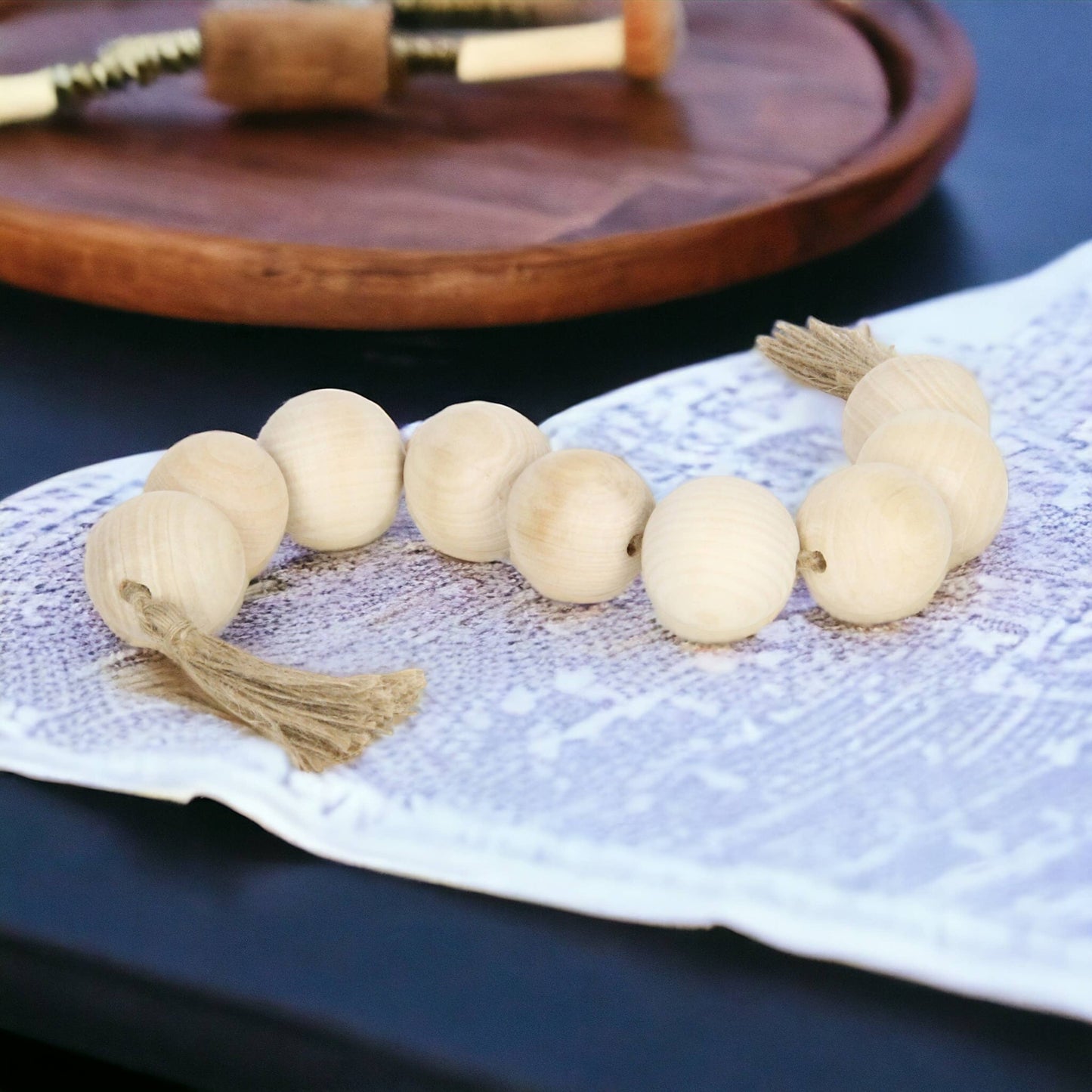 Akaida Light Brown Wooden Large Bead Tassel Decor