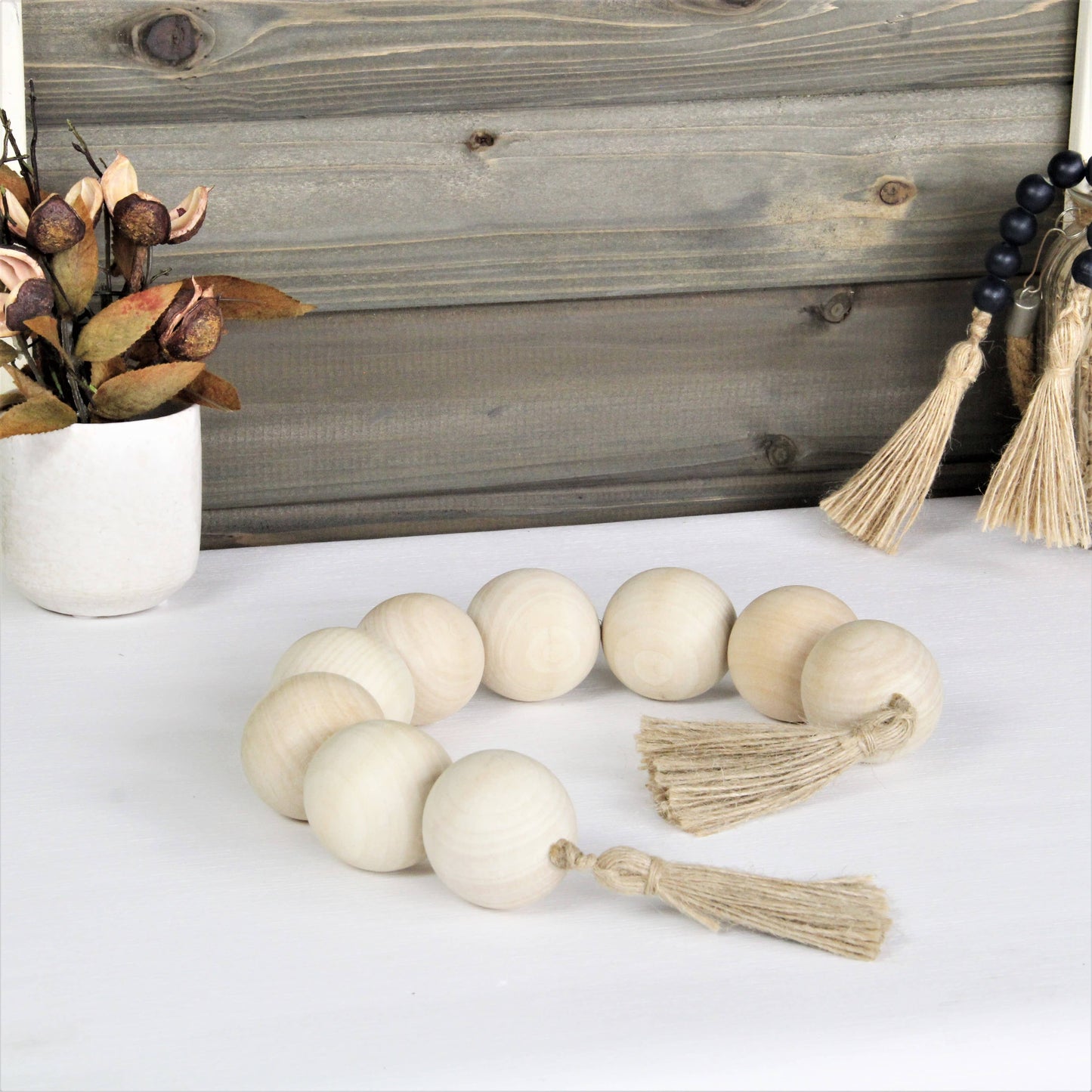 Akaida Light Brown Wooden Large Bead Tassel Decor