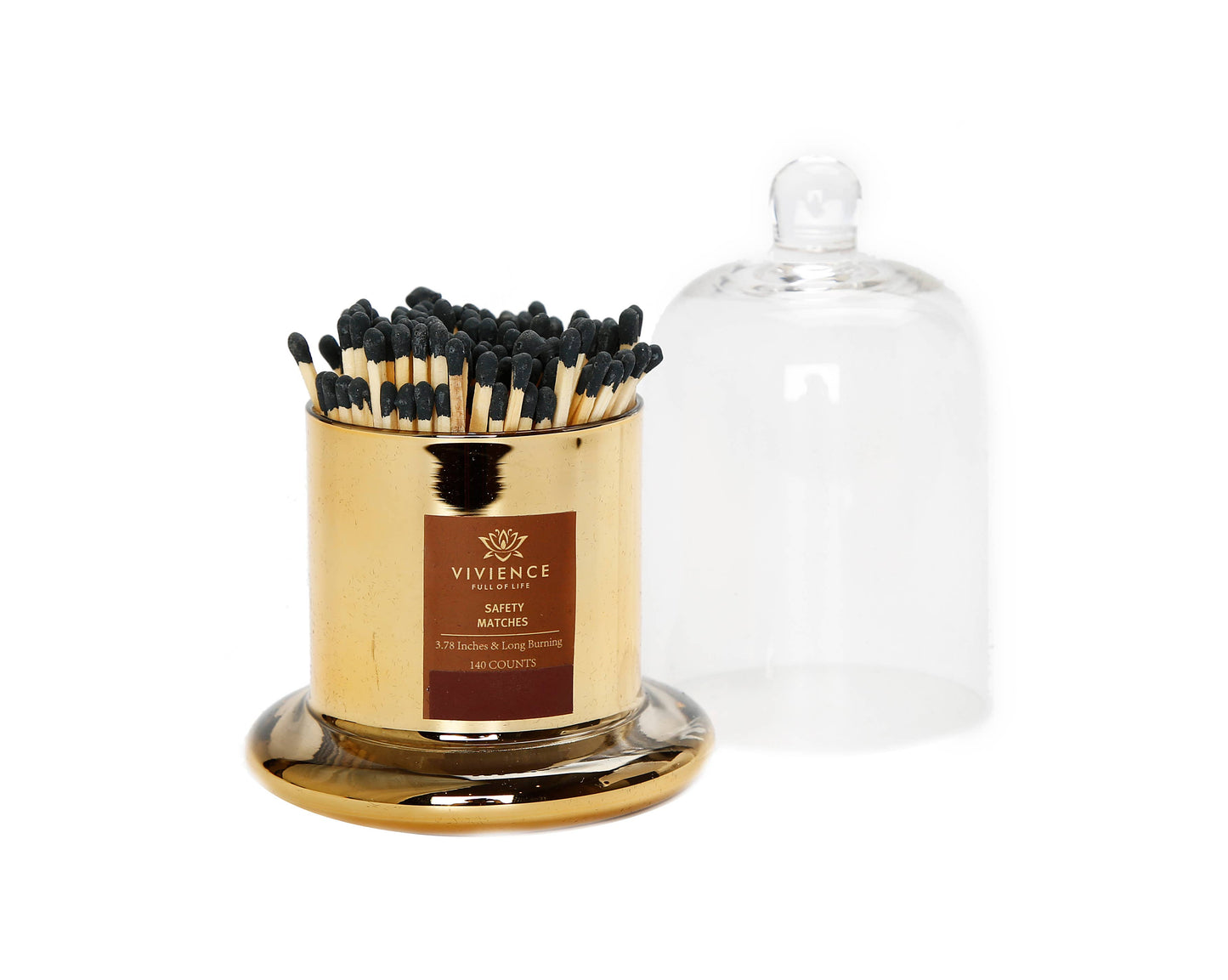 Match Holder Jar with Gold/Smoked Base