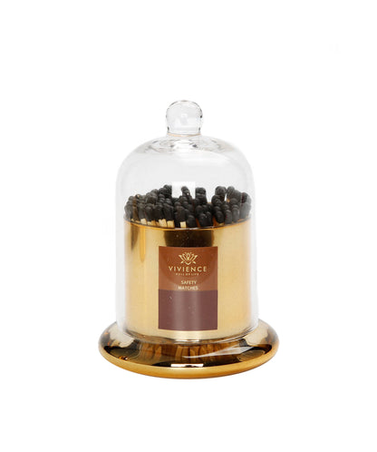 Match Holder Jar with Gold/Smoked Base